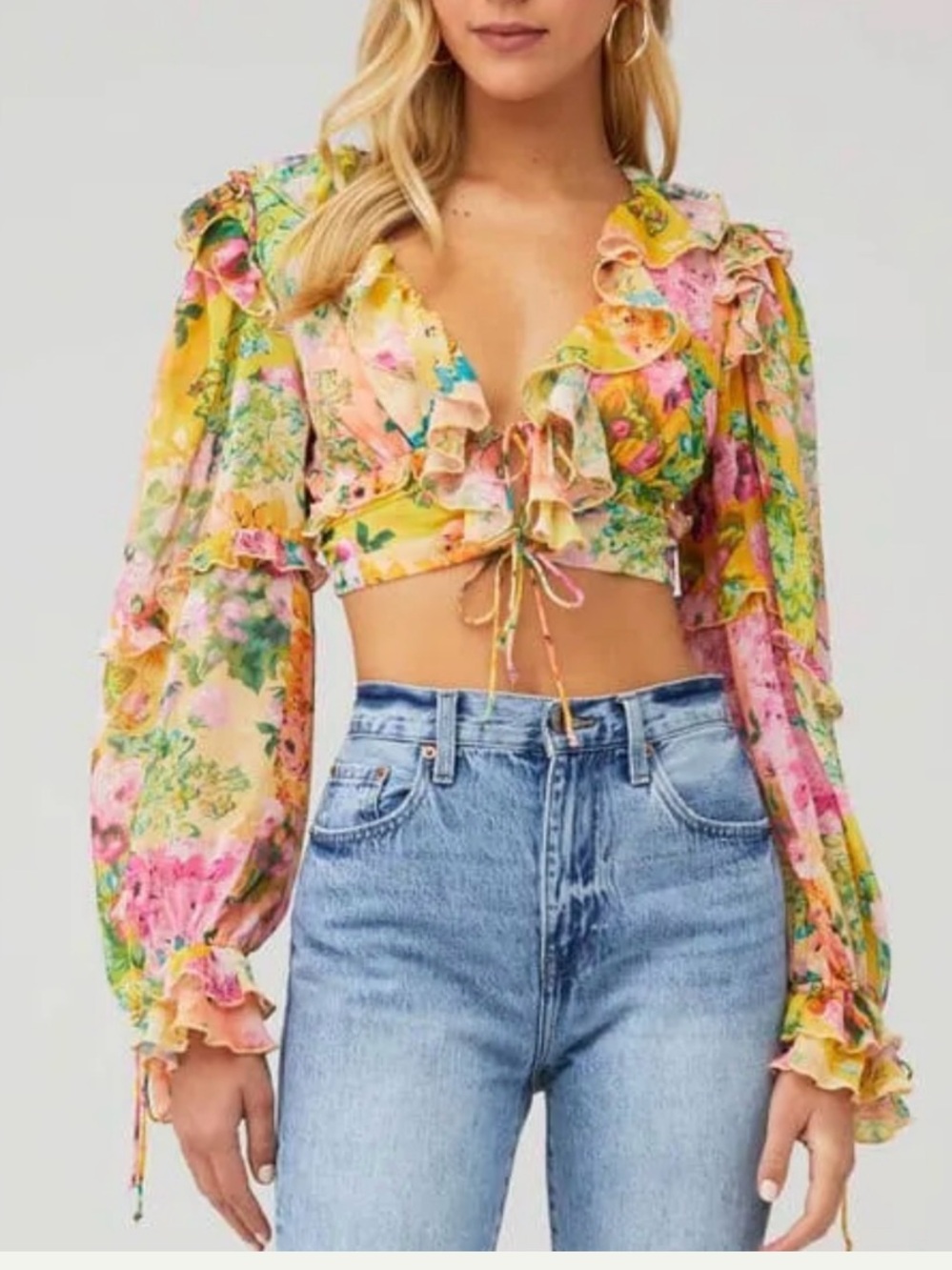 For Love & Lemons Nina Yellow Floral Top Size Medium